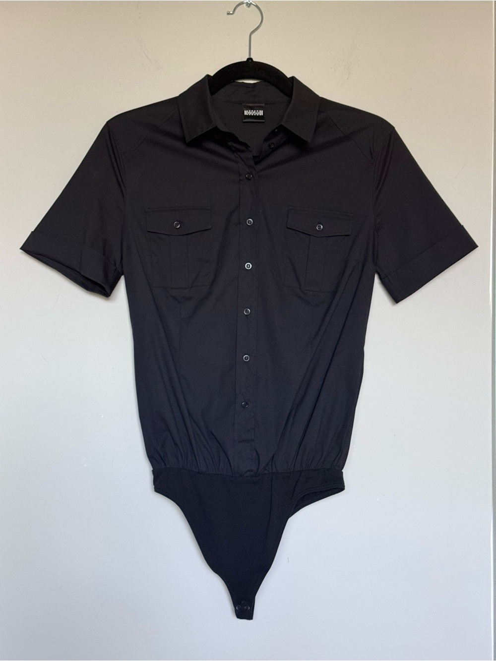 Wolford Capetown Short Sleeve Safari Blouse Black Bodysuit, US 6/36